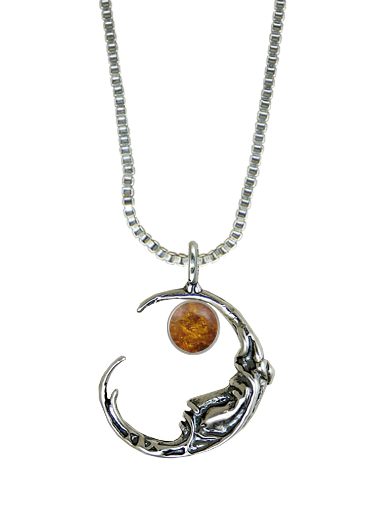 Sterling Silver Mysterious Moon Pendant With Amber